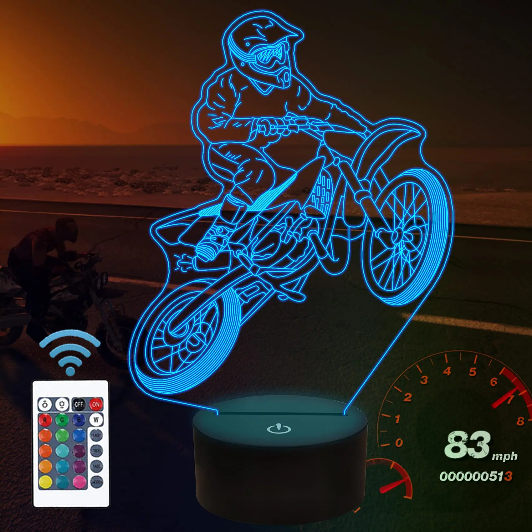 Dirt Bike Gifts for Boys, Motocross 3D Night Light Remote Control 16 Colors Changing Illusion Lamp for Teen Boys Motorcycle Fans