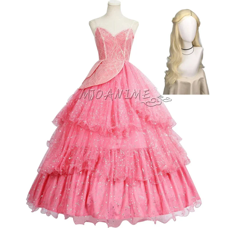 Em estoque glinda a bruxa cosplay traje vestido para mulheres adultas vestido rosa roleplay fantasia roupa halloween carnaval t