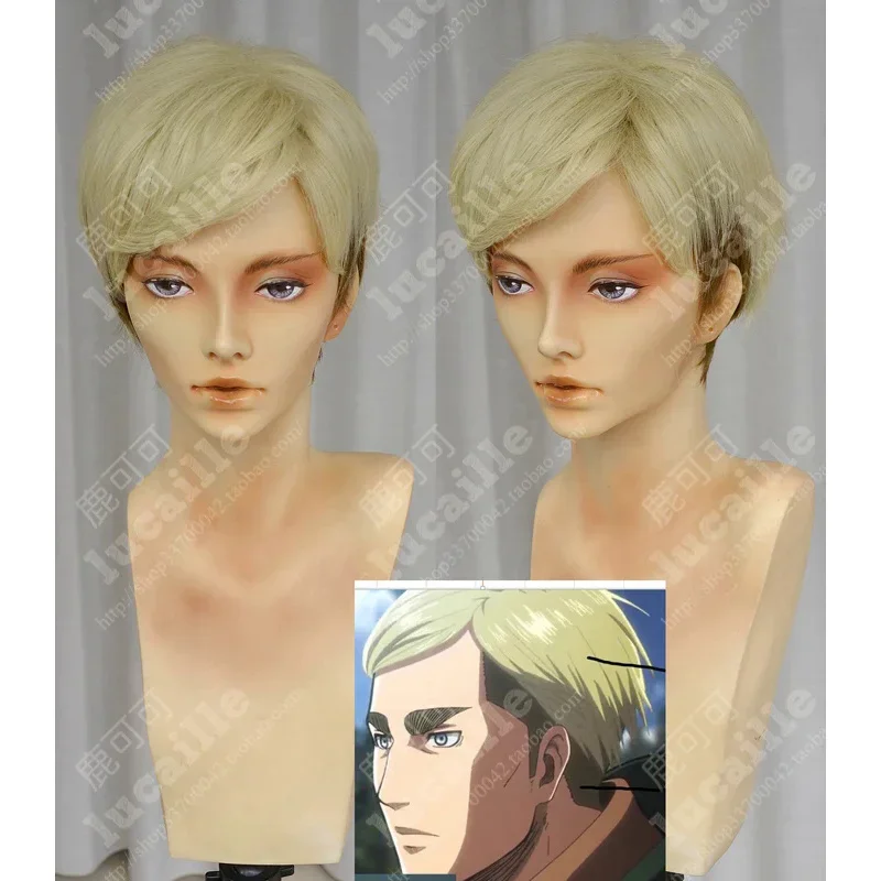 Attack on Titan Erwin Smith Short Light Blonde Ombre Cos Hair Heat Resistance Cosplay Costume Wig Track Cap