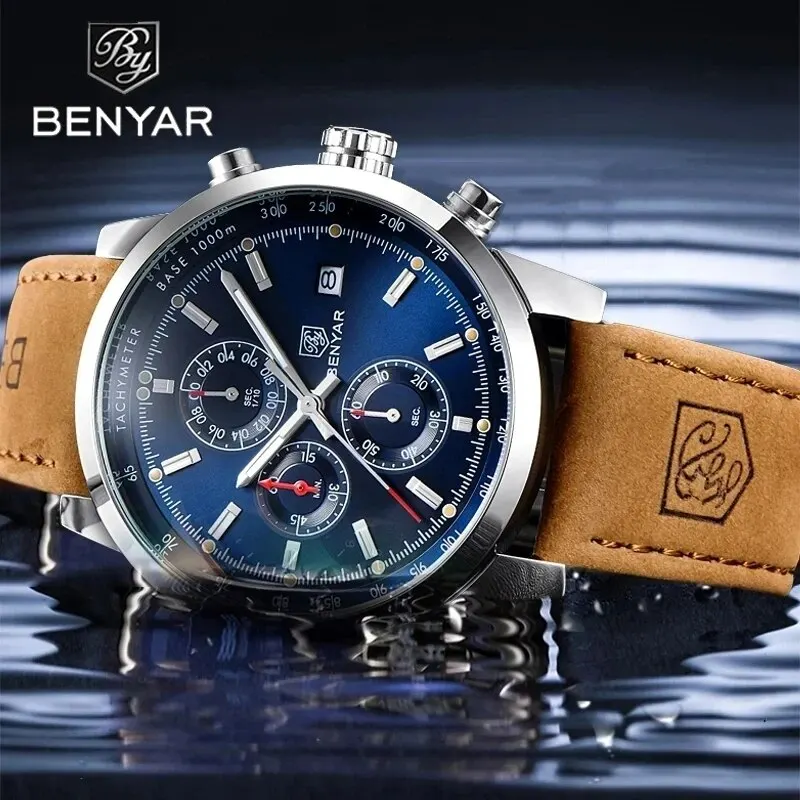 BENYAR 2024 New Quartz Watch Men Top Brand Luxury Mens Watches Chronograph Wristwatch Reloj Hombre Sport Clock Waterproot BY5102