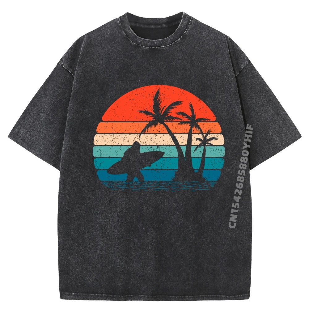 

Retro Vintage Surfing Bigfoot Sunset T Shirt Newest Normal Mens Tops & Tees Retro Washed T Shirt Printing Camisetas