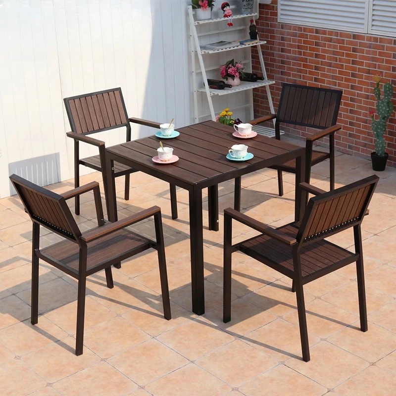 

Outdoor plastic wood combination outdoor sunscreen dining table garden waterproof leisure courtyard table furniture