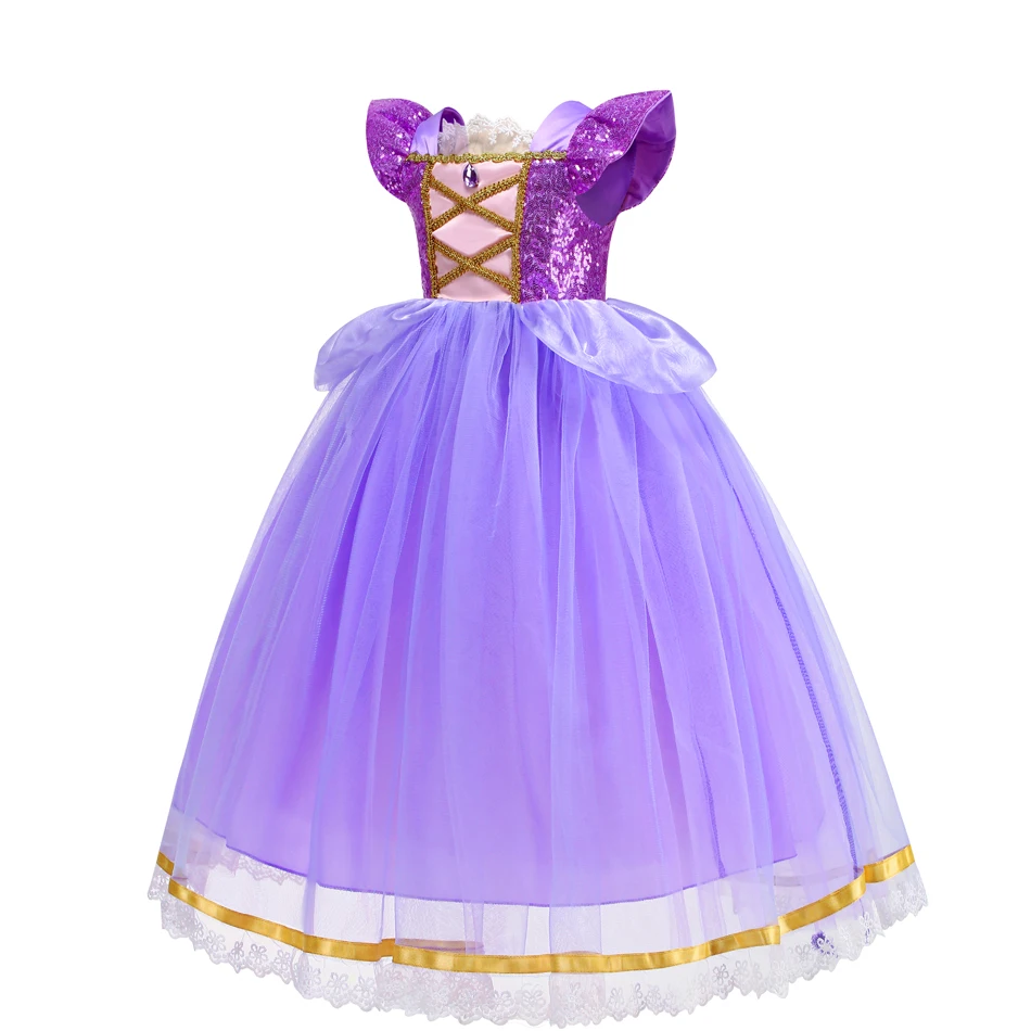 Gaun Cinderella kostum Cosplay Rapunzel anak-anak gaun Belle ulang tahun anak perempuan 4 5 6 7 8 9 10 tahun