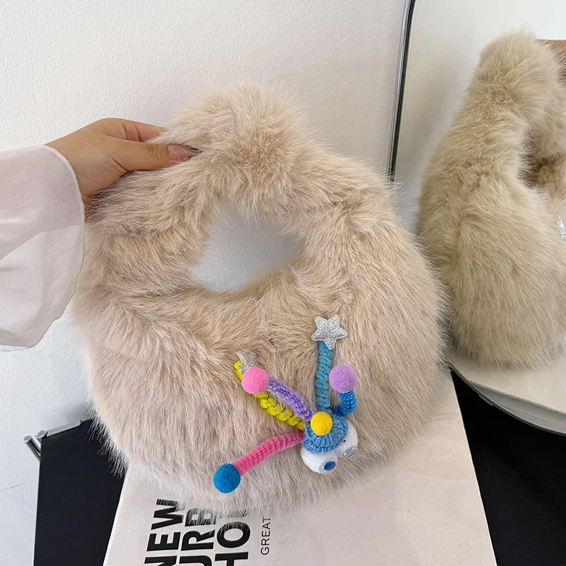 Commuting Super Hot Autumn and Winter Dumpling Bag 2024 New Cute Cartoon Handbag Funny Clown Large Capacity Fluffy Bag Bolsos