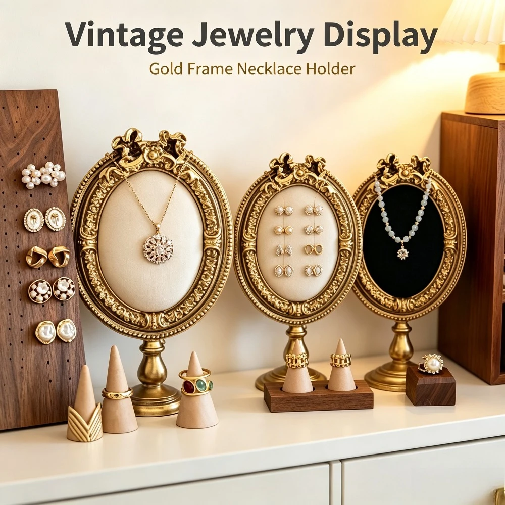 Vintage Velvet Jewelry Display Stand Portable Photo Frame Earring Holder Market Stall Travel Storage Organizer Shop Showcase