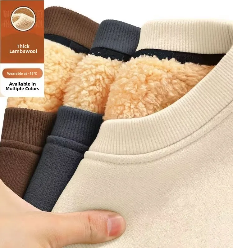 Lamb Velvet Thickened Fleece Sweatshirt Men's Winter Couple Loose plus Size  Color Versatile Warm Outerwear Trendy