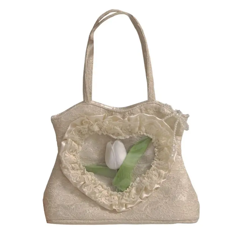 Noble Lace Pleated Embroidered Silk Satin Flower Large Capacity Women's Princess Bag New Fashion Personalized Handbag For Women