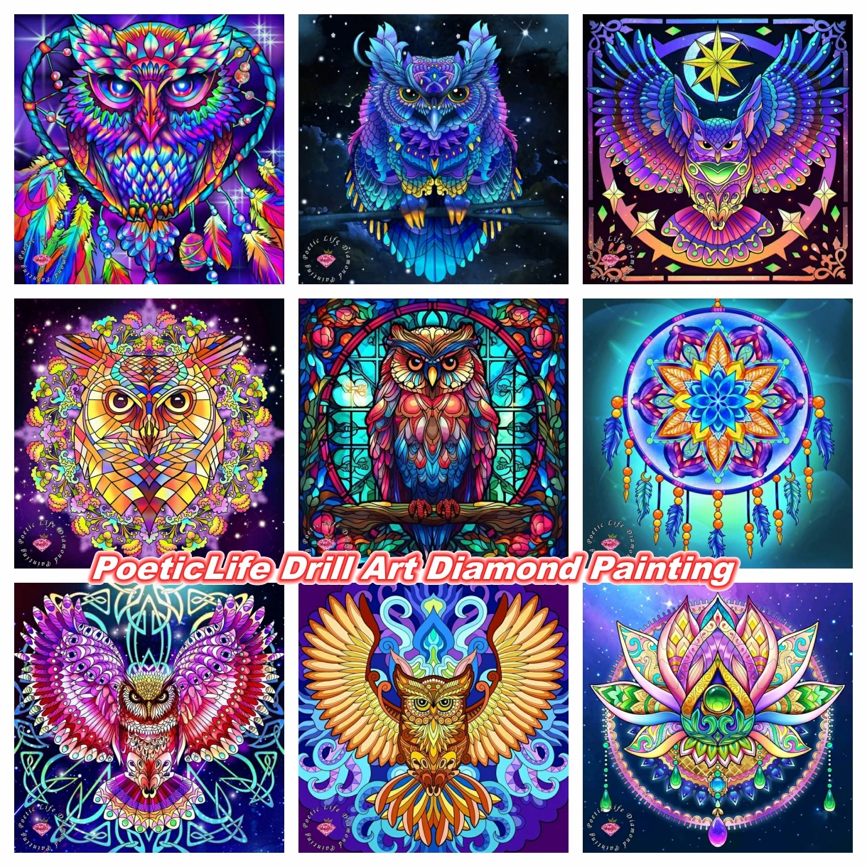 

Magical Stained Glass Owl Pattern Art DIY Diamond Painting Embroidery Dream Net Cross Stitch Mosaic Rhinestones Hobby Home Decor