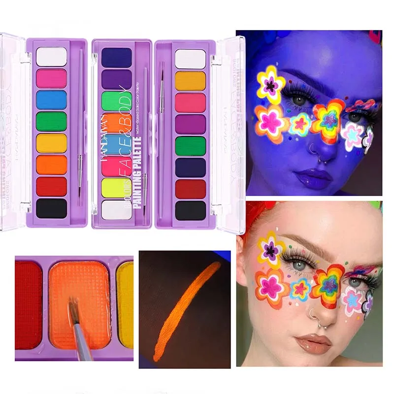 طلاء الوجه الفلورسنت هالوين اللوحة ماكياج الوجه الجسم الأشعة فوق البنفسجية اللوحة التجفيف السريع الملونة الكرتون الأطفال لوحة الرسم