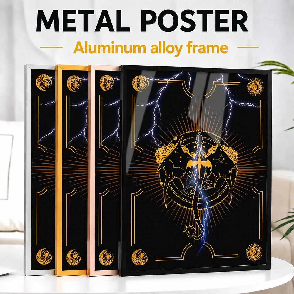 Fourth Wing Dragon With Lightning Framed Aluminum Metal Poster Customized Mythic Fantasy Tribute Wall Art Ideal For Game Room