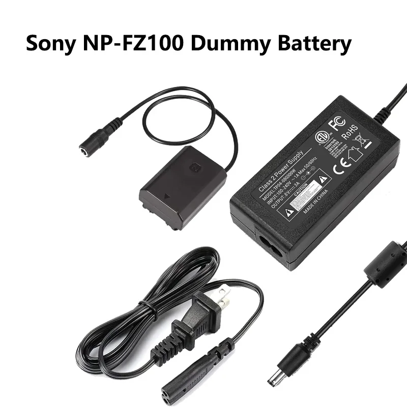 NP-FZ100 NP FZ100 Dummy Battery Continuous Power Supply AC Adapter Kit for Sony Alpha ILME-FX3 A6600 A7III A7IV A7SIII A7C FX3