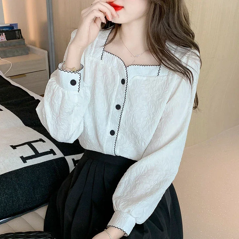 Autumn Winter Elegant Fashion Chic White Chiffon Blouse Women Buttons All-match Long Sleeve Shirt Female Clothes Korean New Tops