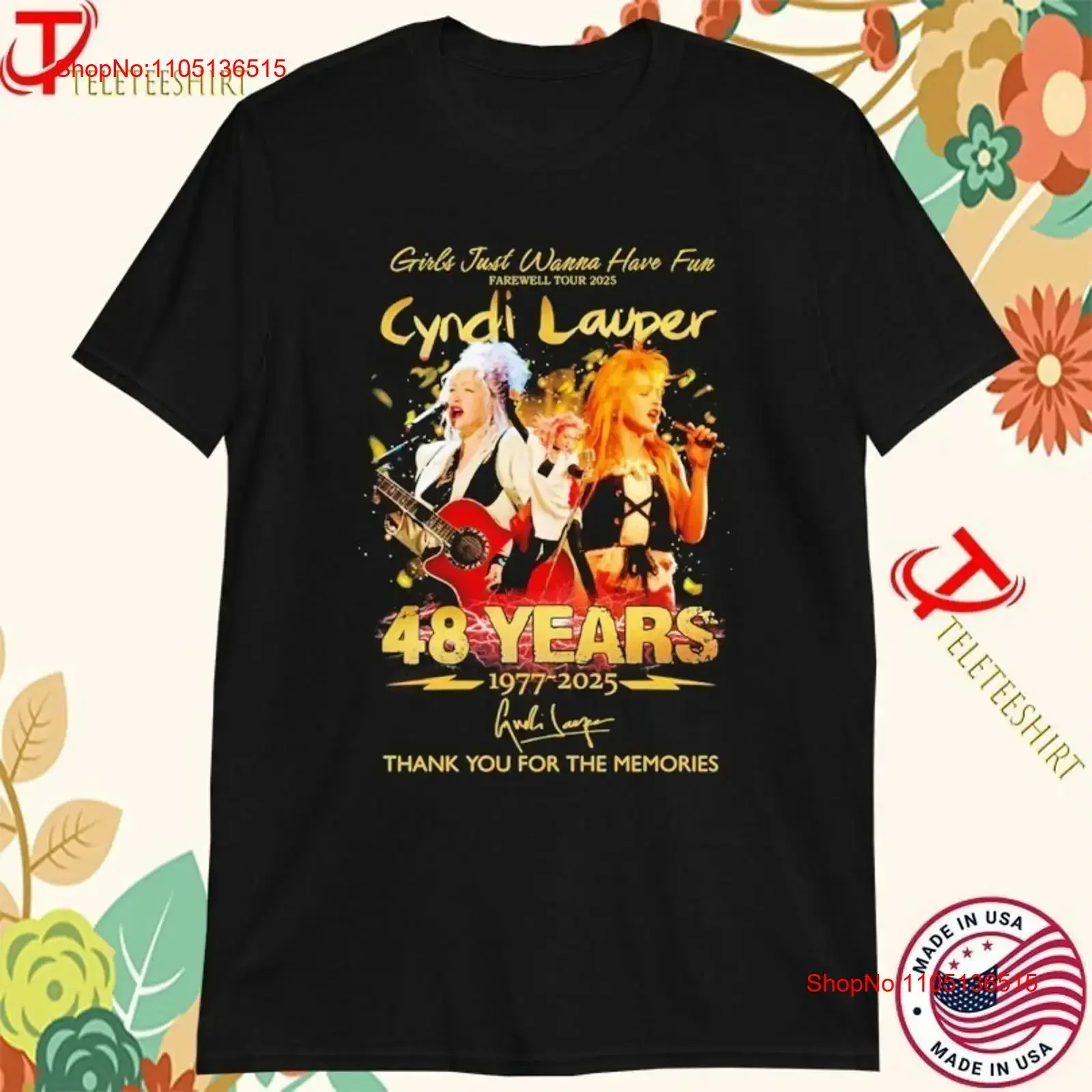 Cyndi Lauper sólo quiero tener diversión gira de despedida gracias por los recuerdos camiseta vintage lavado elegante estirado Casual