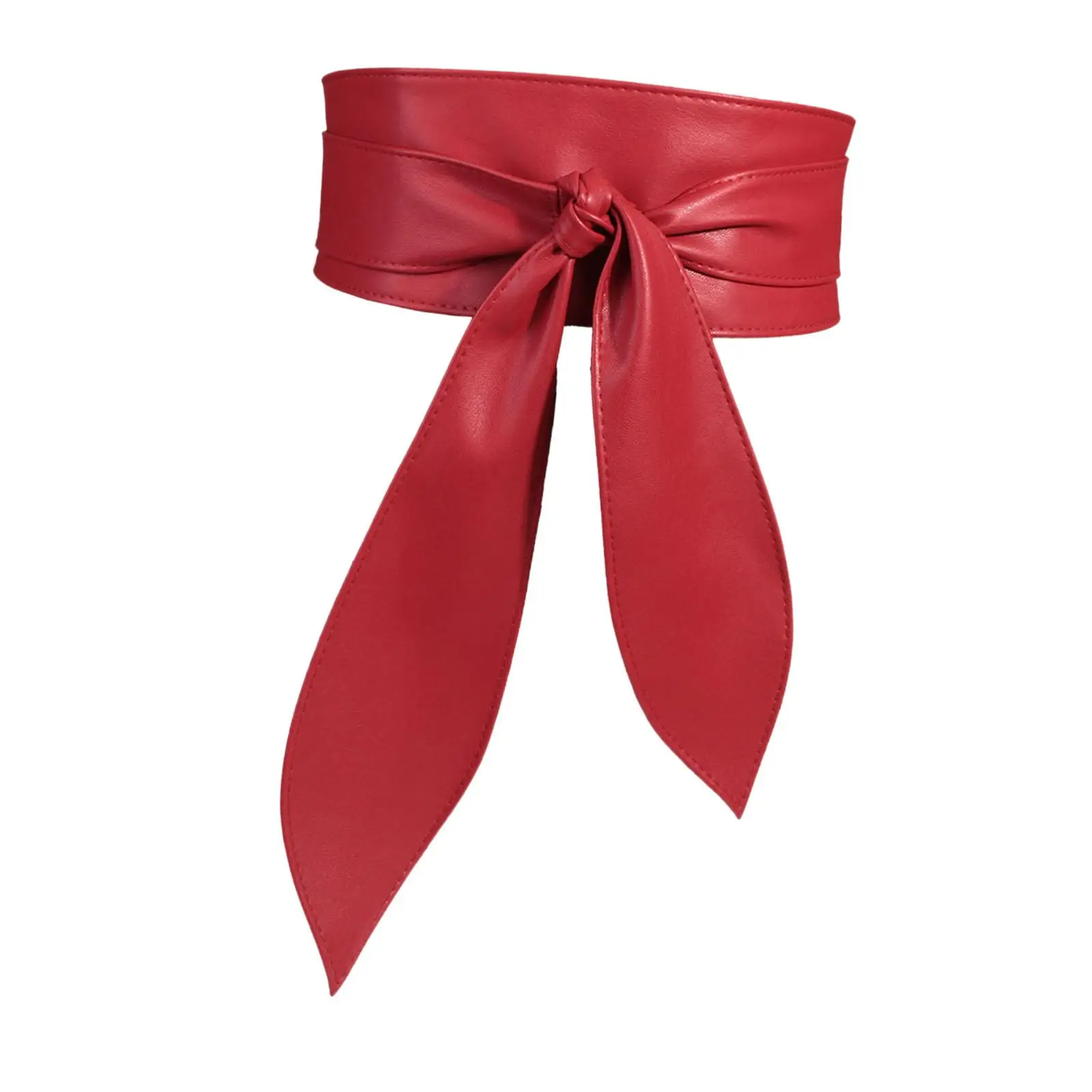 Artificial Leather Wide Belt for Women Self Tie Corset Waist Cincher Bow Decor Wrap Belt for Dress Blouse Coat