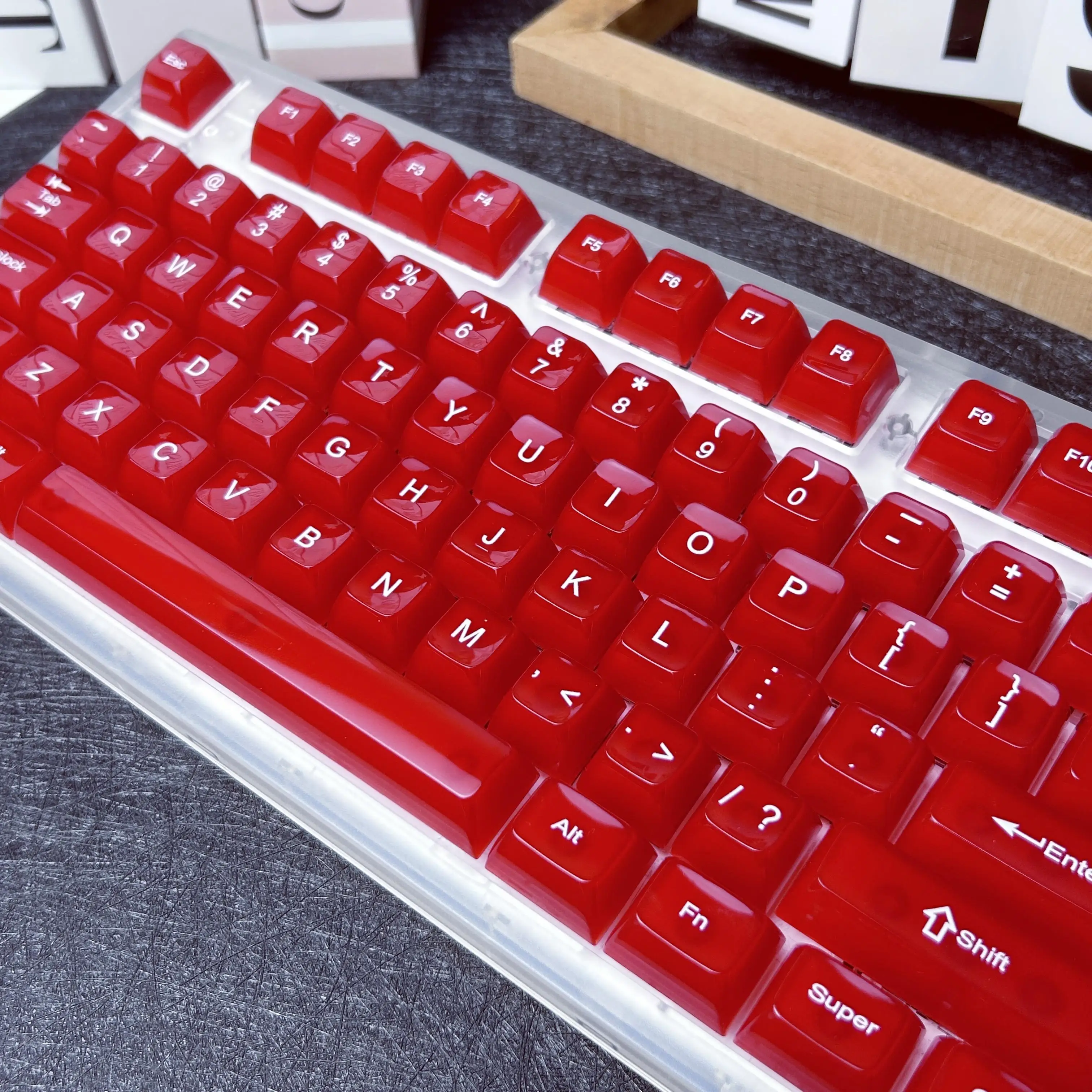 Red/Pink Ice Jade Keycap MDA Profile PC Material Translucent Custom Keycaps for 61/68/75/87/98/104 Mechanical Keyboard 115Keys