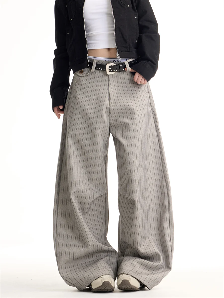 

Повседневные широкие брюки-палаццо для женщин, осенне-зимние, свободные, с полосками, для офиса и повседневной носки, для девушек-подростков