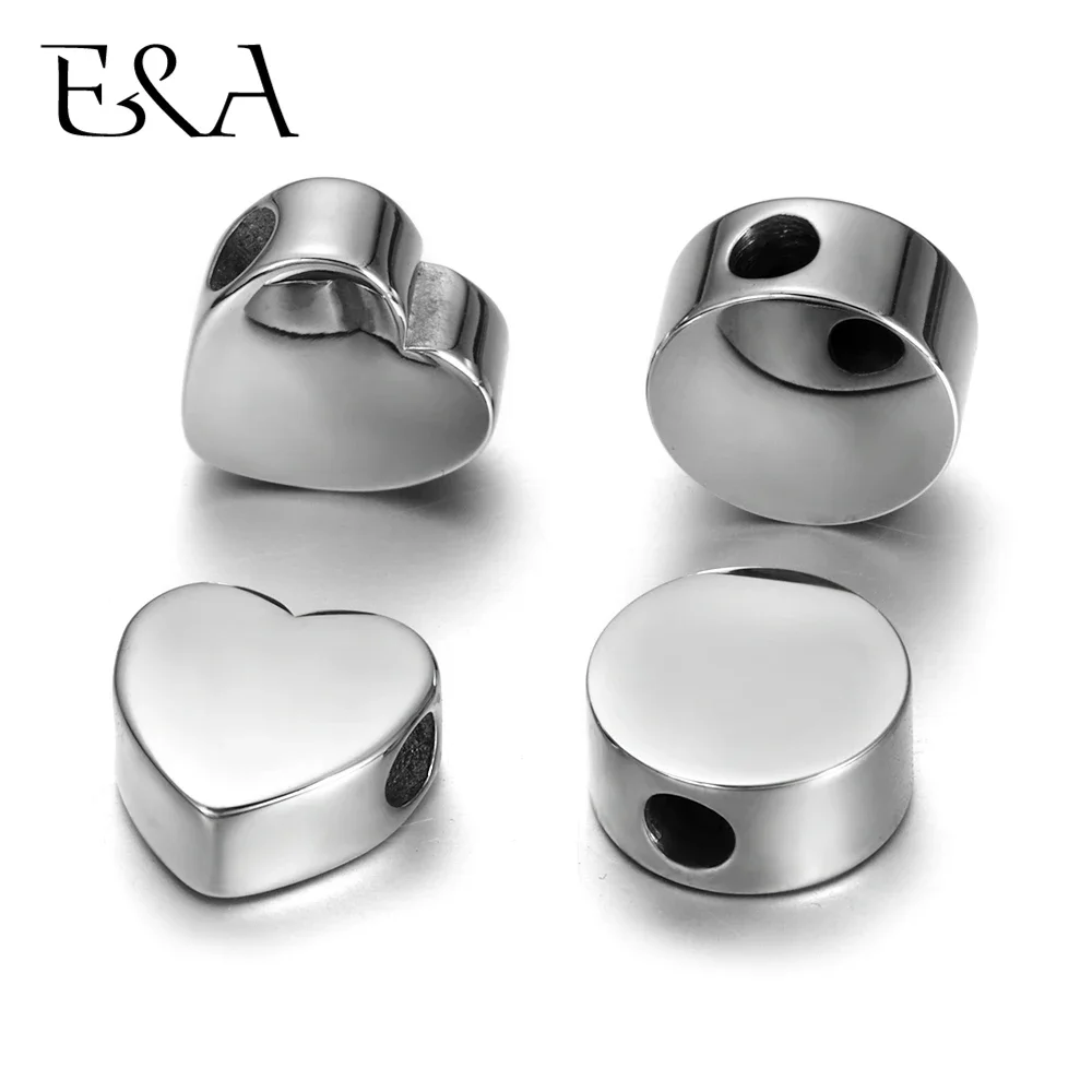 Stainless Steel Heart Beads Charms Mirror Finish Hole 4mm for Braided Bracelet Making Jewelry DIY Beads Accessories