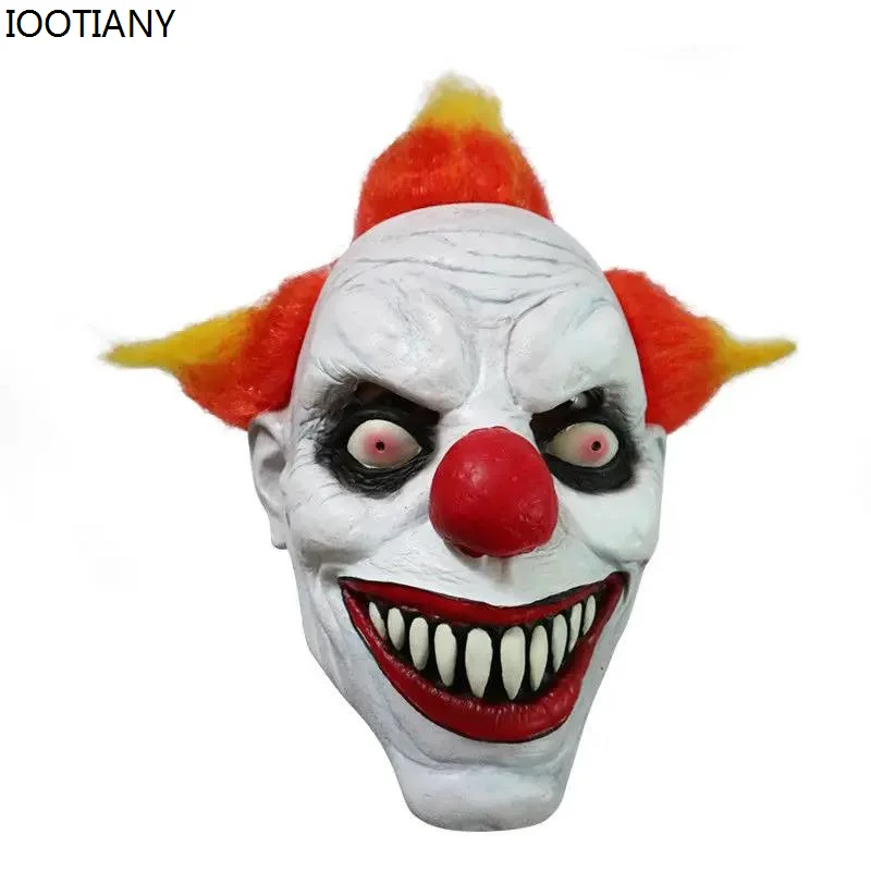 IOOTIANY Scary Ghost Clown Cosplay Mask Face Fancy Dress Party Props Adult Latex With Hair Halloween Masks Props Rave Outfit New