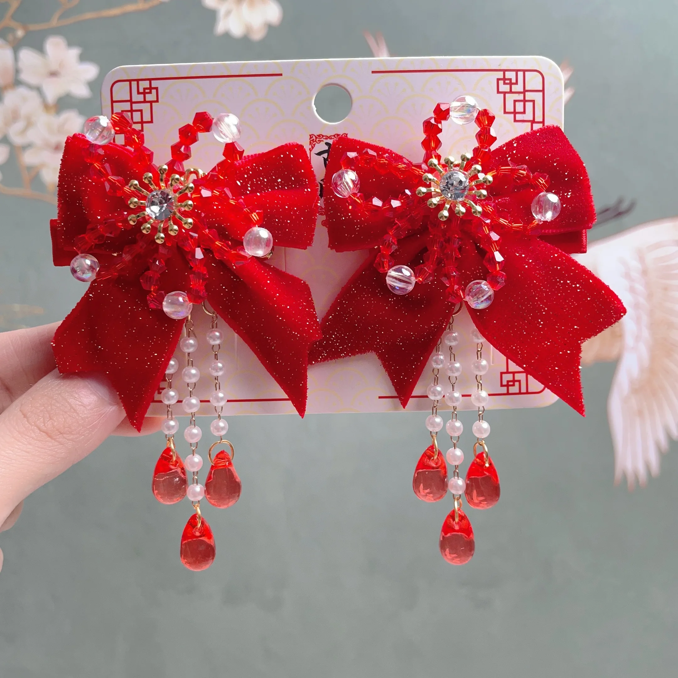 2pcs Girls Chinese Cute Hanfu Headdress Bow Hair Clip Wig Braid Hairpin Side Clip Hair Accessories For Spring Festival New Year