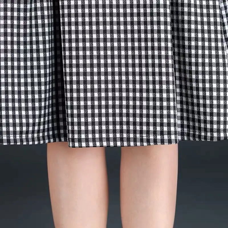 Office Lady Fashion Plaid Skirts Korean Streetwear Female Clothing Elastic Waist Vintage Women Spring Summer Casual A-line Skirt