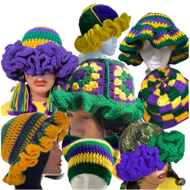 Cross-border Amazon knitted bucket hat, adult-sized, colorful ruffled brim, knitted beanie, oversized brim