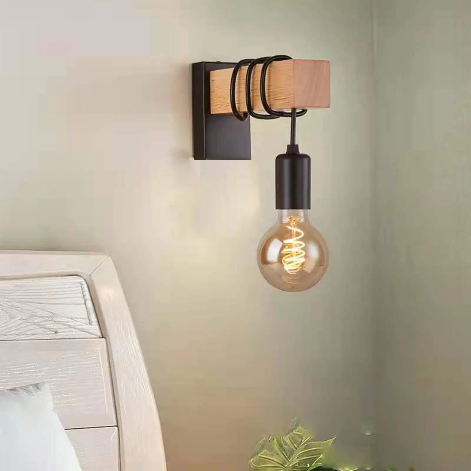 Imagem -06 - Black Metal Wall Sconce Rústico Edison Wall Mounted Lamp Quinta Industrial Luz de Madeira para Cozinha do Celeiro e Sala de Estar