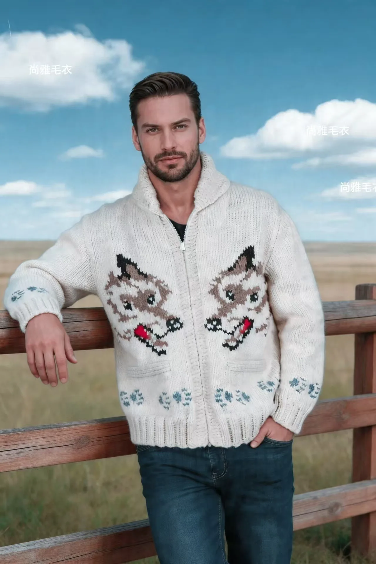Men's Fox Plaid Knitted Sweater Blazer for Spring 2026 - Thick Knit with Zipper Closure Loose and Comfortable Style