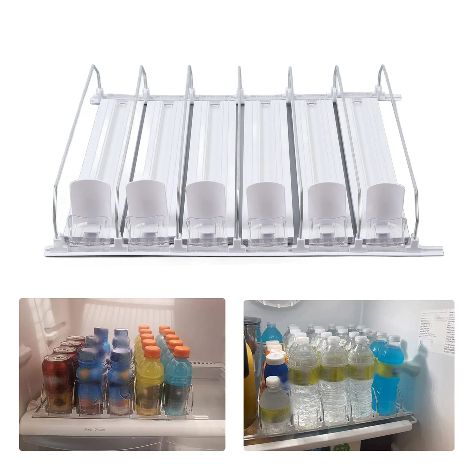 Refrigerator Beverage Holder Large Capacity Drink Storage Rack Drink Automatic Pusher Glide Adjustable Can Organizer