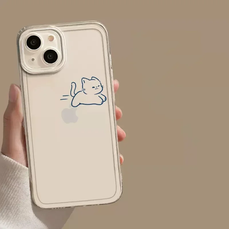 Funny Dog Cat Couple Paired Phone Case for iPhone 16 15 14 12 11 13 Pro Max Mini 7 8 Plus SE Cartoon Fish Clear Cover Coque Skin