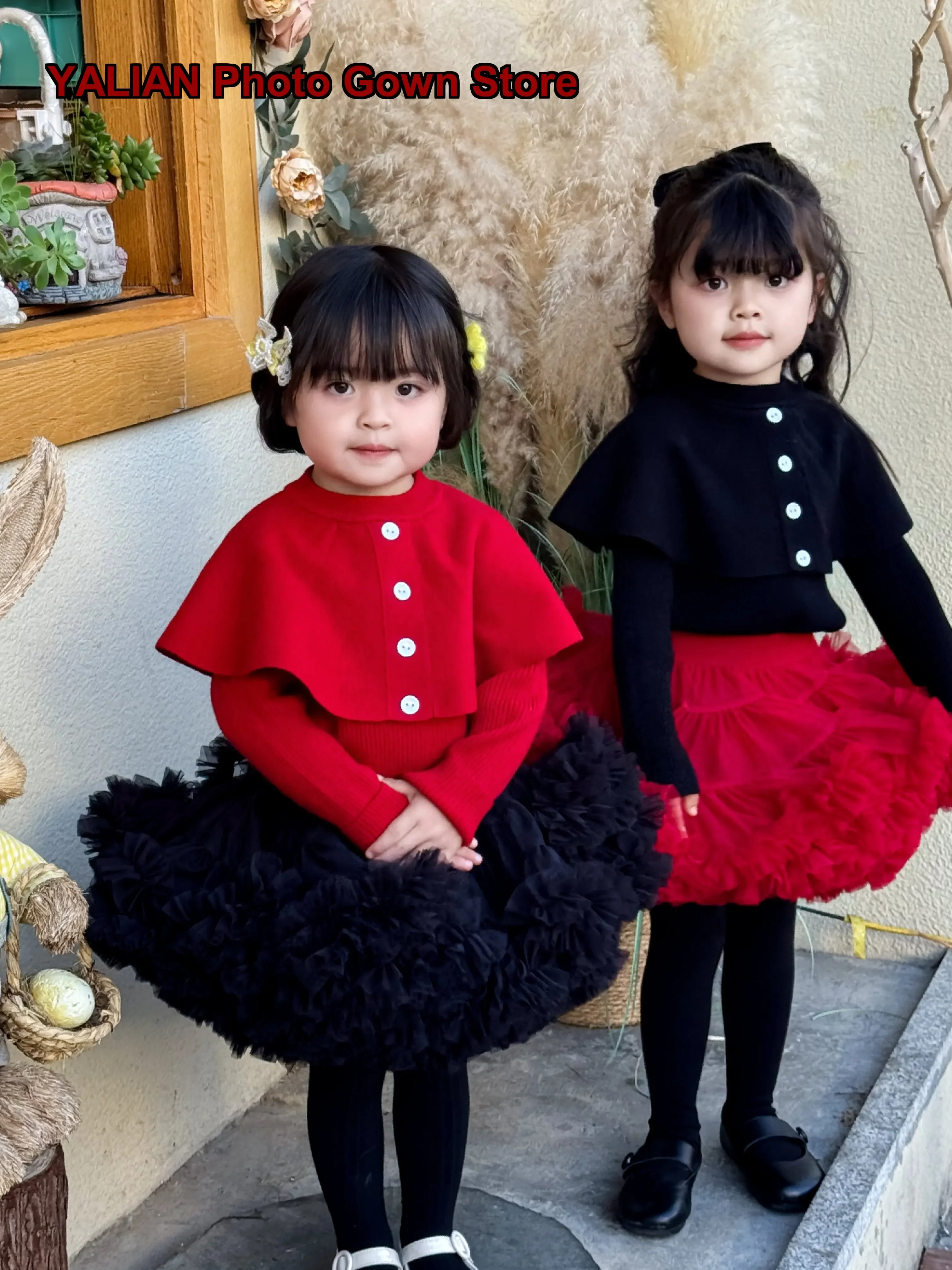 Baby Girl Black Rabbit Dress Set Stylish Long Sleeves Cloak with Fluffy Tulle Skirt