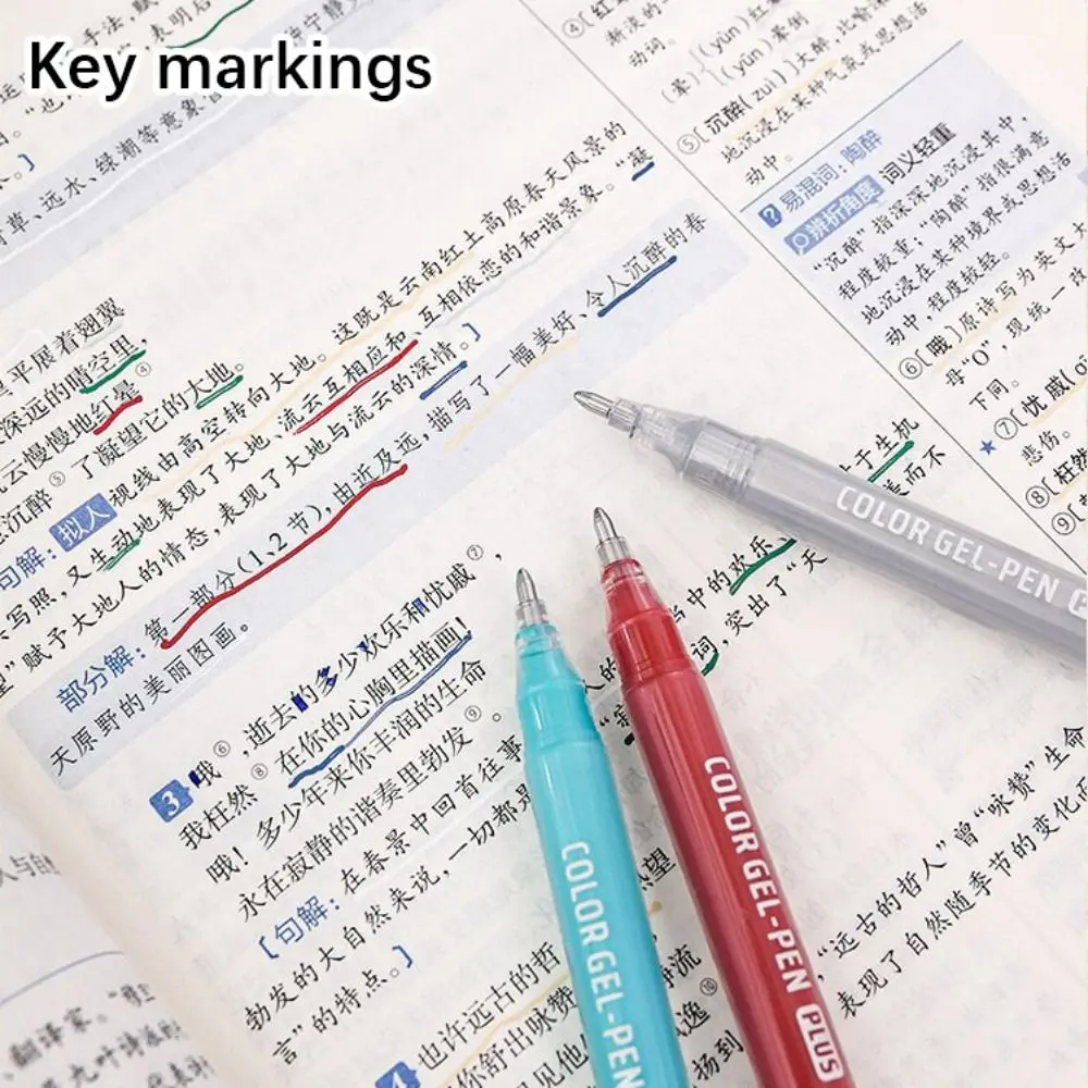 6Pcs Large Capacity Ink Calligraphy Gel-Pen Stackable Color Aesthetic Stationery Multicolor Neutral Pen 1mm Pen Tip