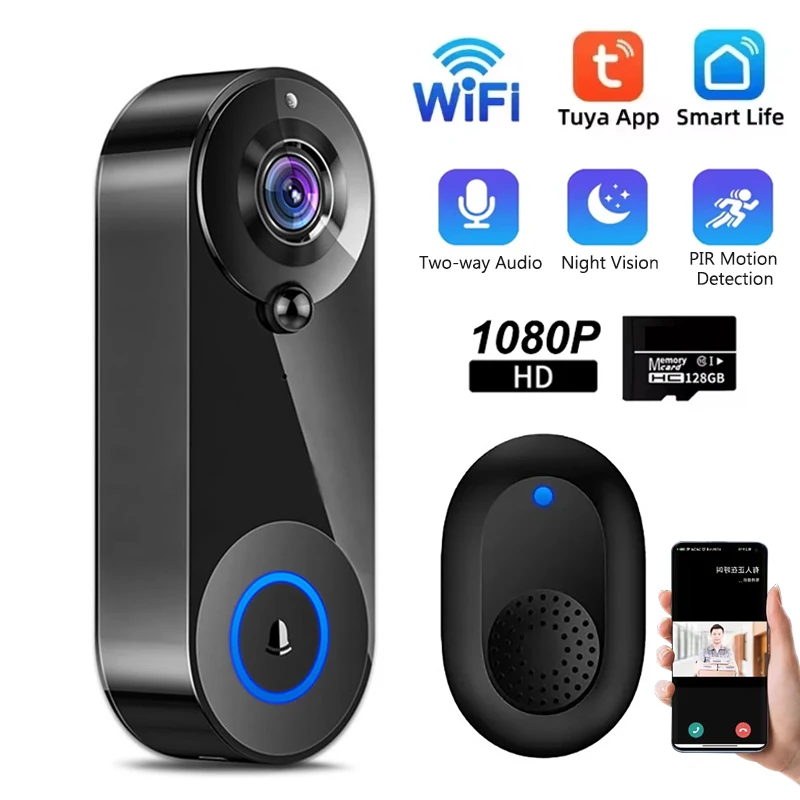 Tuya Video Doorbell Camera 1080P WiFi Door Bell Smart Home Security Motion Detect Night Vision Two Way Audio Intercom Doorbell