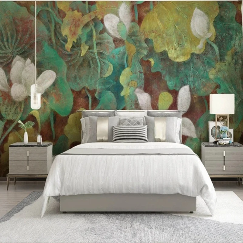 MU8502 Mural Wallpaper Nordic Leaf With Feathery Lines Oil Painting Flower Pattern Home Decor Wall Photo Papel De Parede 3D