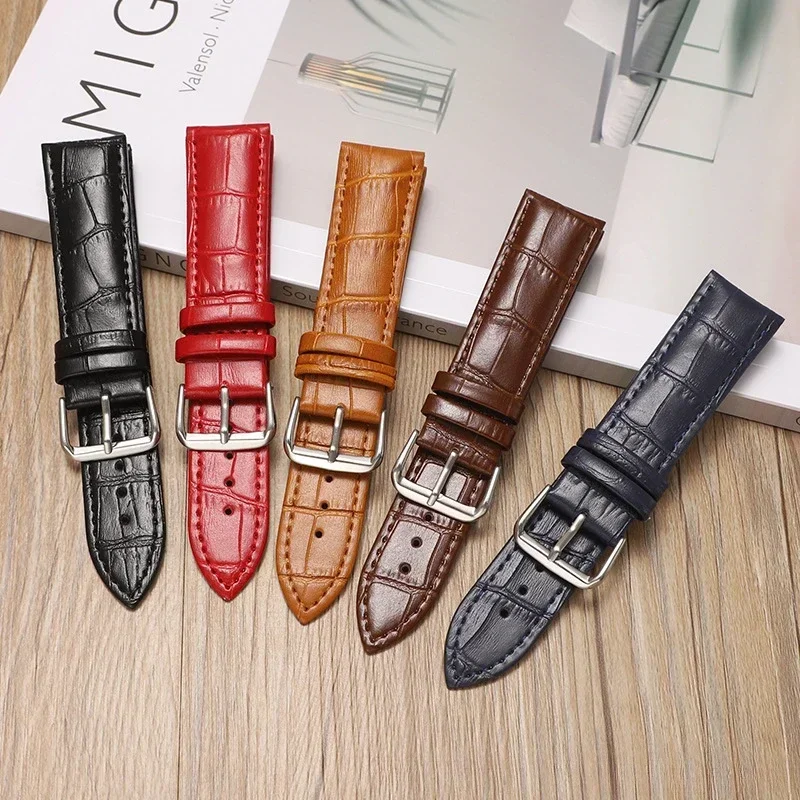 Genuine Leather Watchband 12/13/14/15/16/17/18/19/20/21/22/23/24mm Crocodile Pattern Straps Mens Replacement Universal Bracelet