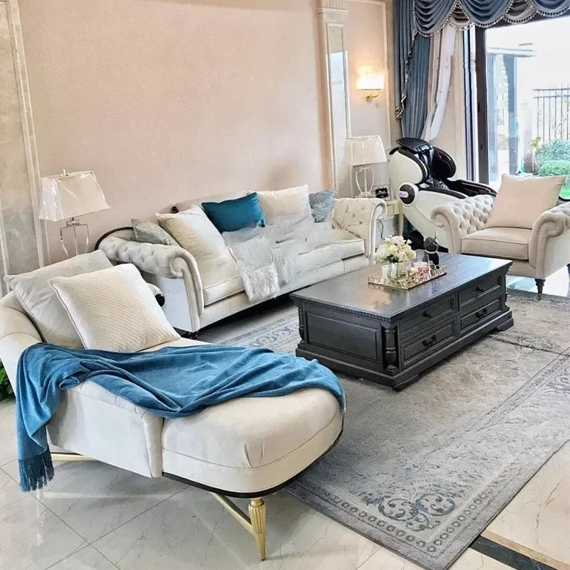 A  American, light luxury pull-button solid wood soft bag sofa American floor sofa living room sofa combination furniture