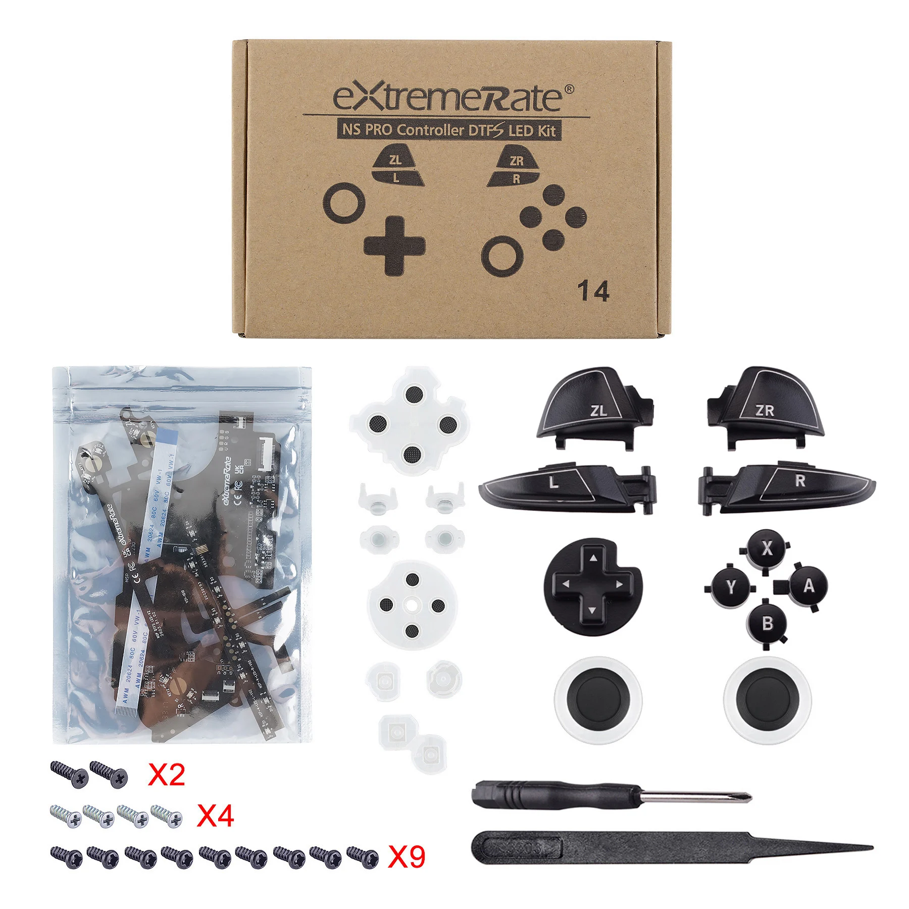 eXtremeRate Luminated Thumbsticks D-pad Face Buttons DIY DTFS LED Kit V2 for Nintendo Switch Pro Controller -  9 Colors Modes