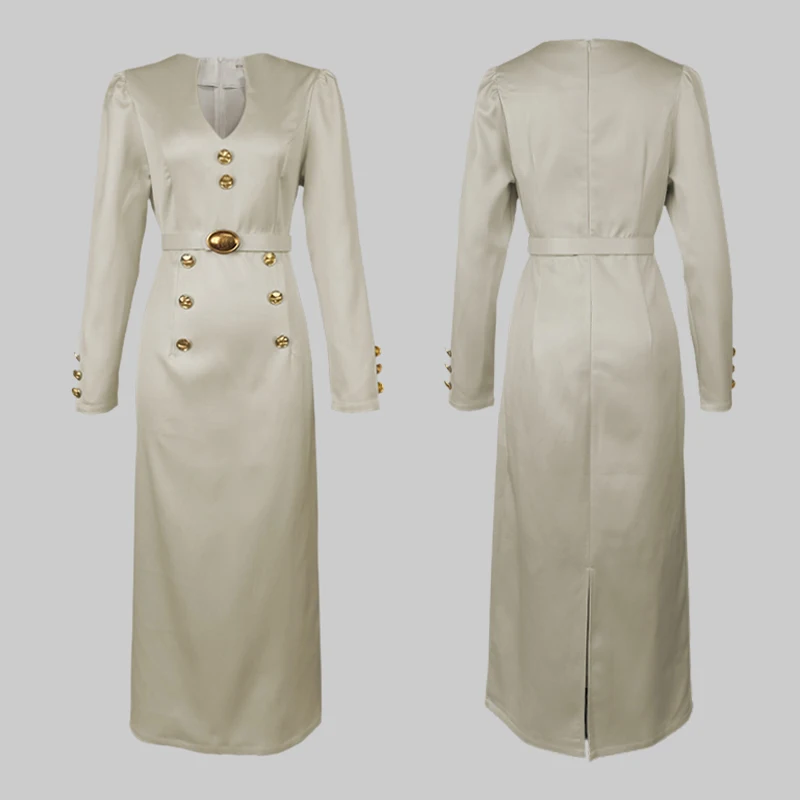 Robes de soirée de mariage pour femmes, tenue de Banquet, de mariage, boutonnée, manches longues, décolleté en v profond, nouvelle collection automne 2025