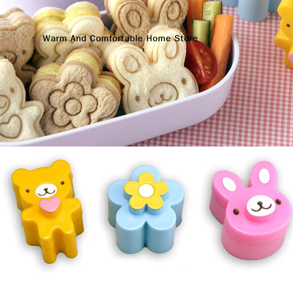 【M】3 Pcs Sandwich Crust Cutter Cookie Bread Mold Rabbit Panda Flower Bento Maker - Cookie Bread Cutter Set