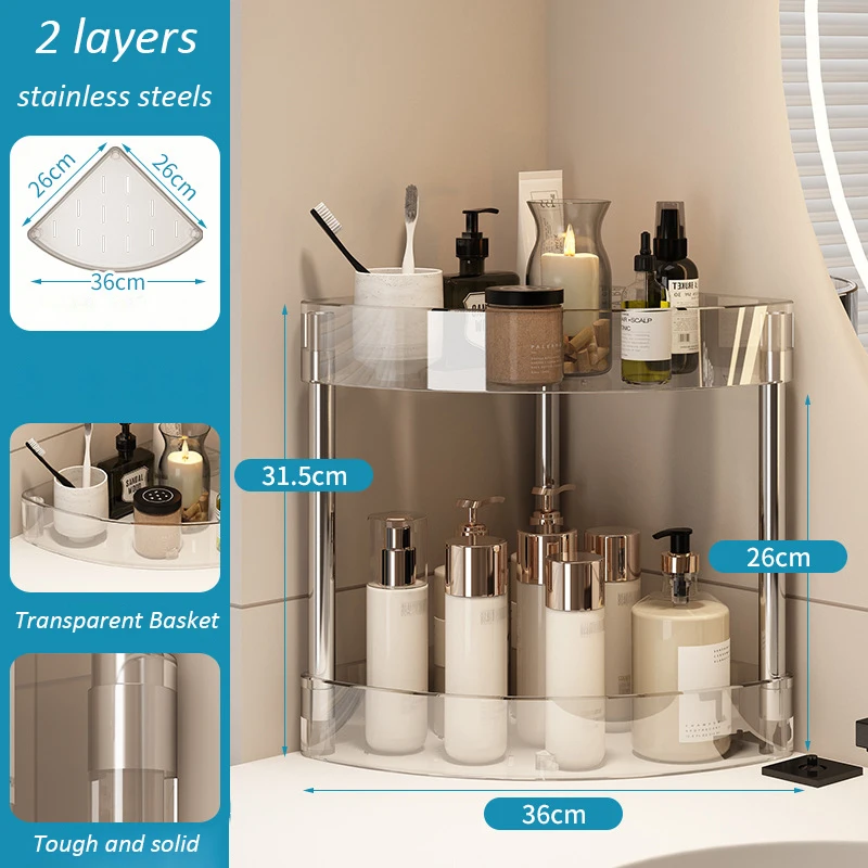 Fashion Rack Multi-Layer Transparent Bathroom Shelf Washbasin Storage Trolley Easy-Move Corner Space-Saving Toilet Rack 7