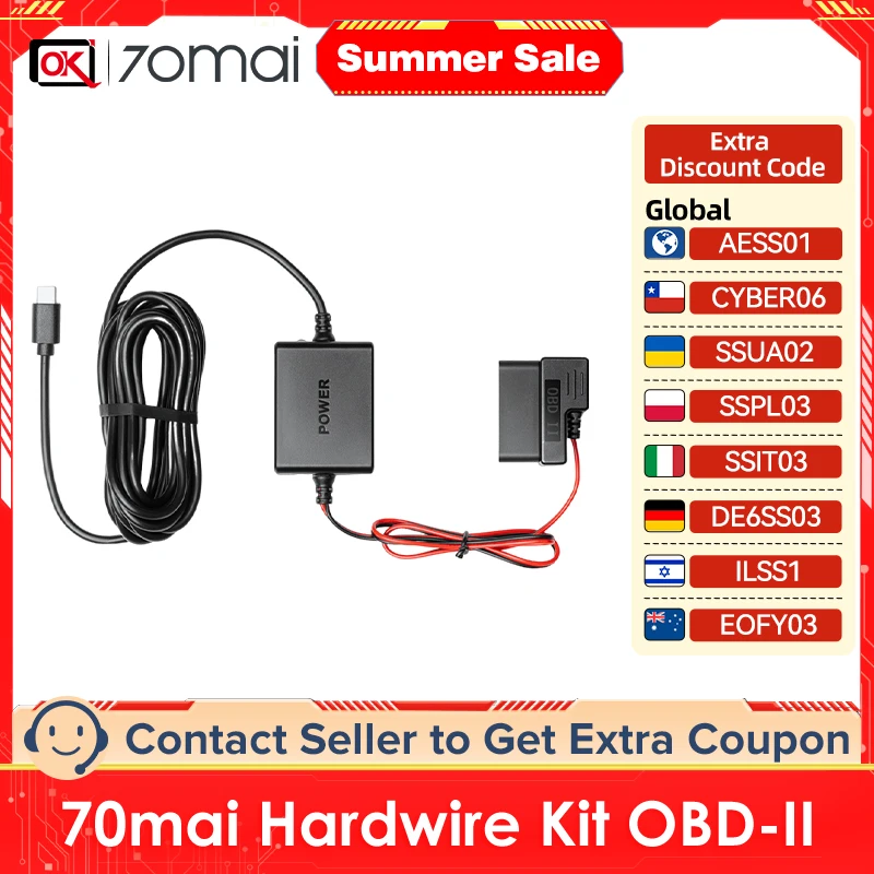 70mai Hardwire Kit OBD II Tpye-C USB-C interface for 70mai 4K Dash