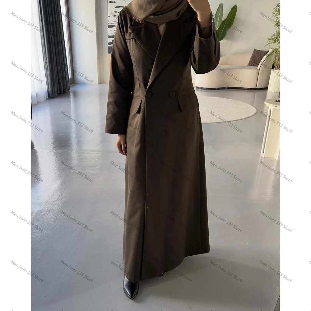 Brown Muslim Women's Suits Doubel Breasted Peak Lapel Tailor Made Long Jacket High Quality Blazer 1 Piece Luxury Female Clothing