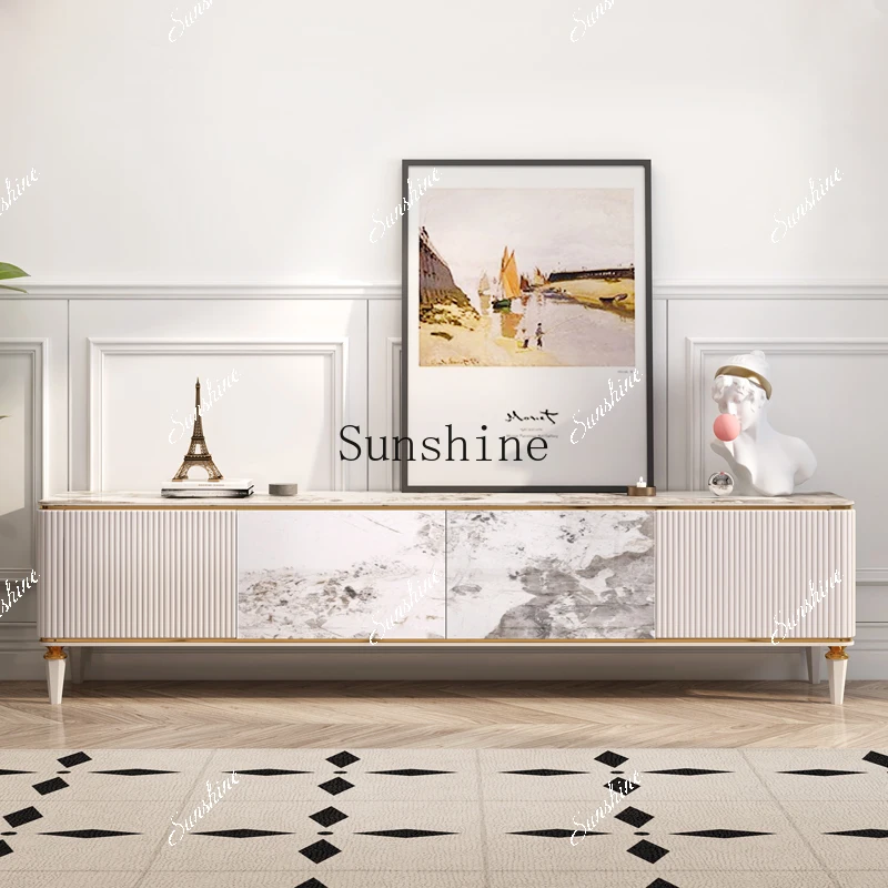 

Italian light luxury rock slab villa living room high-end TV cabinet coffee table combination FT