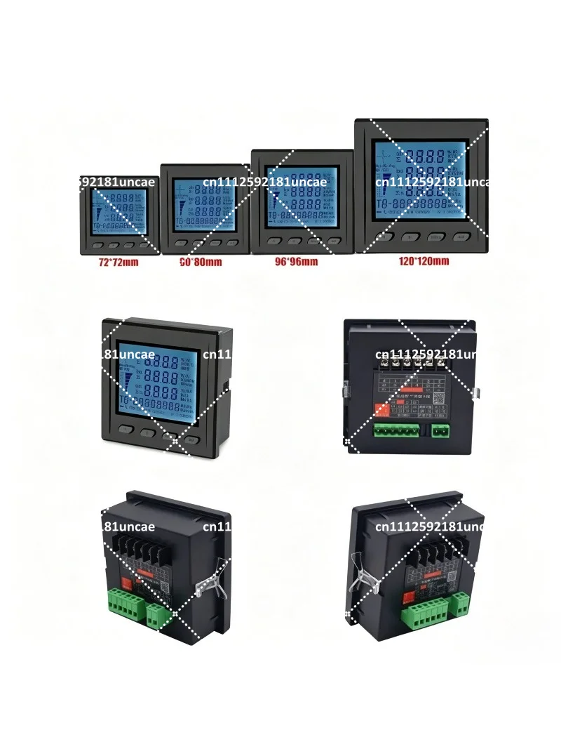 Three-Phase Multi-Function Power Meter, LCD Display, Measures Current Voltage Power Factor Frequency