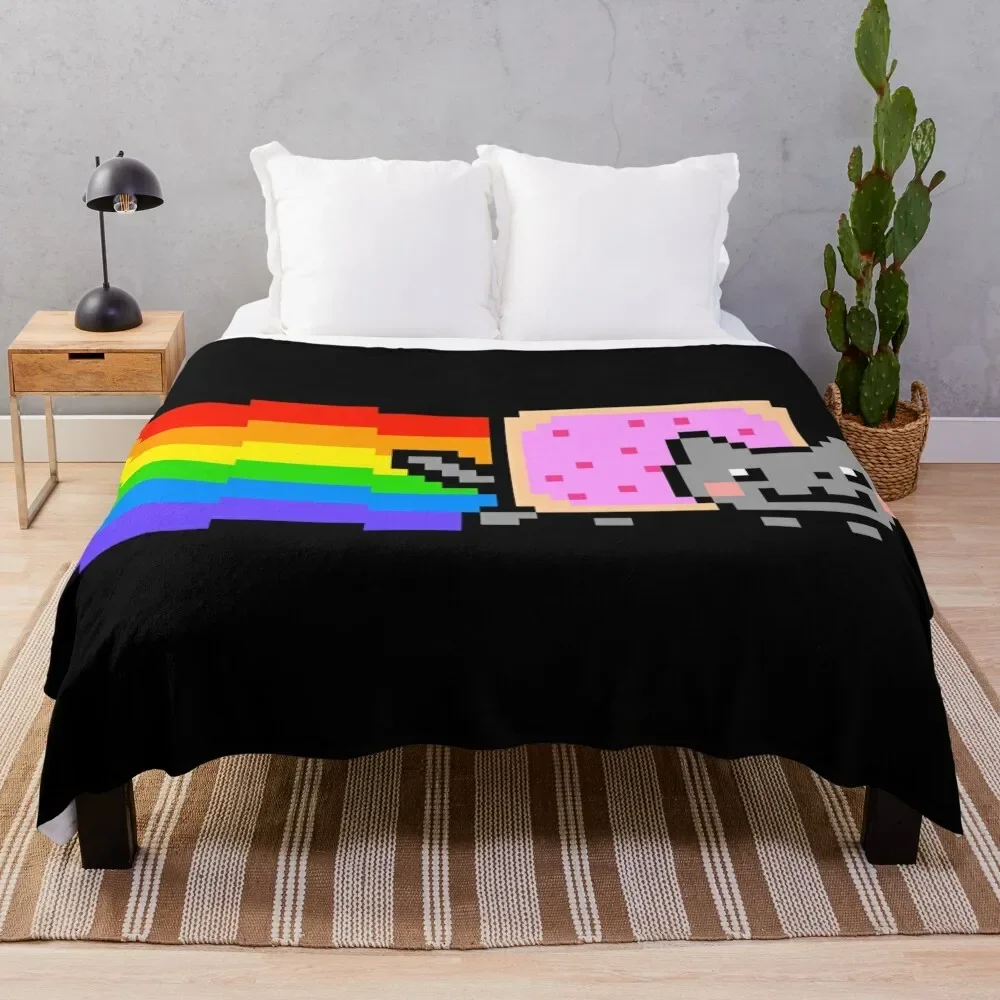 Rainbow cat meme Throw Blanket blankets ands Multi-Purpose Luxury Blankets