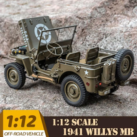 FMS 1/12 Scale RC 1941 MB Willys 2.4G 4WD Crawler Military Offroad Truck Remote Control Car Adult and boy Toy RTR Version