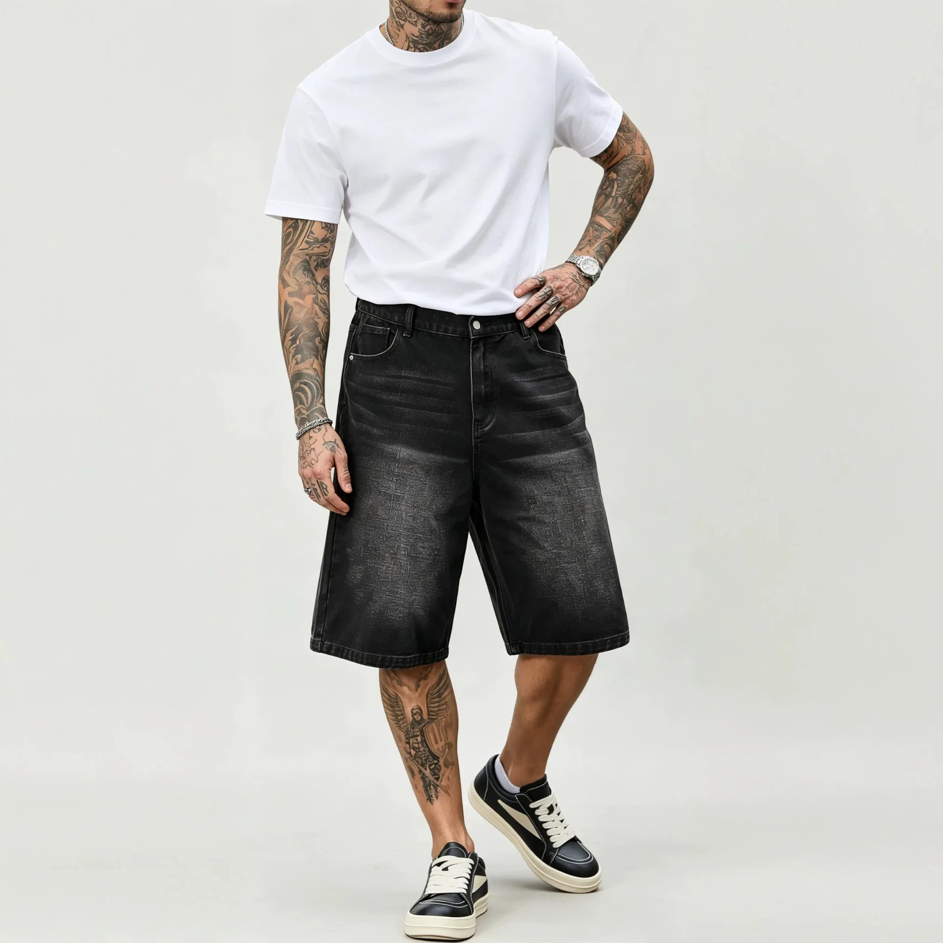 2026 Summer Men's New Versatile Denim Shorts Personalized Trend Straight American Five-point Pants