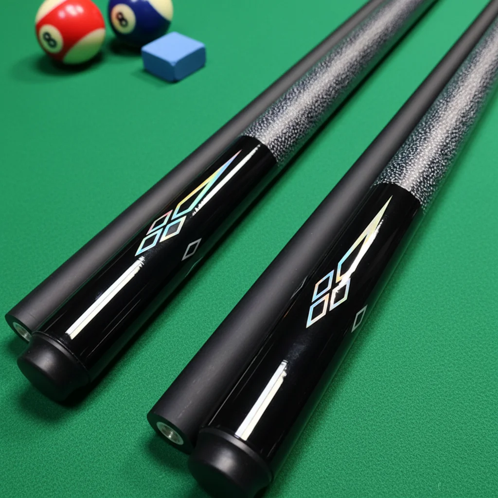 

Professional carbon fiber pool cue, 58 inch 2-piece, 10mm small tip with stainless steel ferrule.