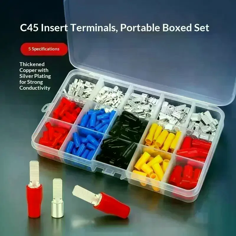 140/260Pcs Set Insert C45 1.5-10mm2 Copper Circuit Breaker Safety Crimper Plug Pin Shaped Cable Lug Crimp Terminal Kit