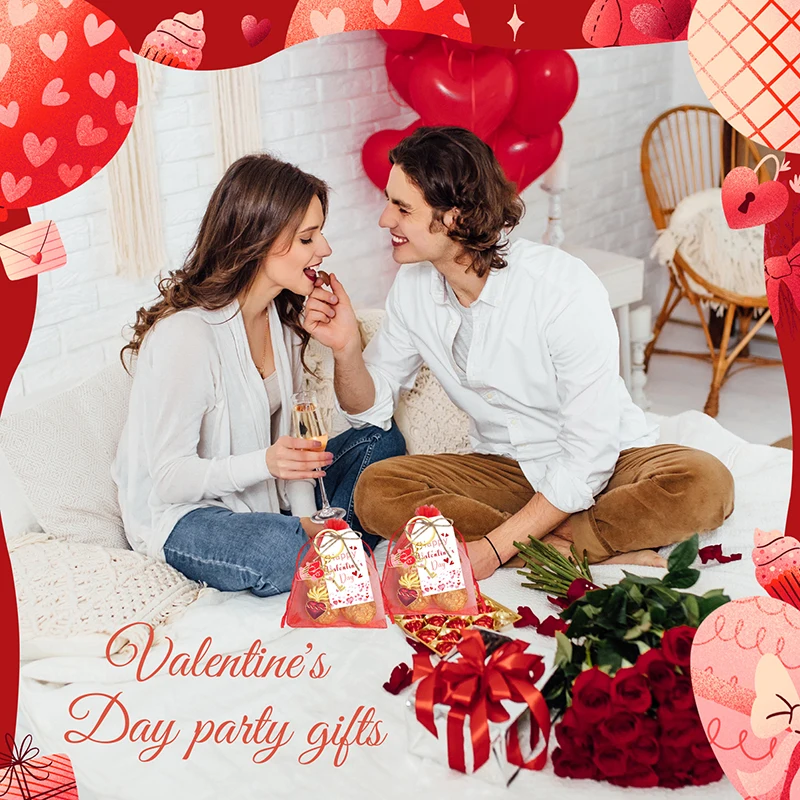 6 مجموعات من هدايا عيد الحب للأزواج، 6 سلسلة مفاتيح على شكل قلب، 6 علامات ملصقات للهدايا، 6 أكياس أورجانزا حمراء، هدايا تبادل الزوجين #5