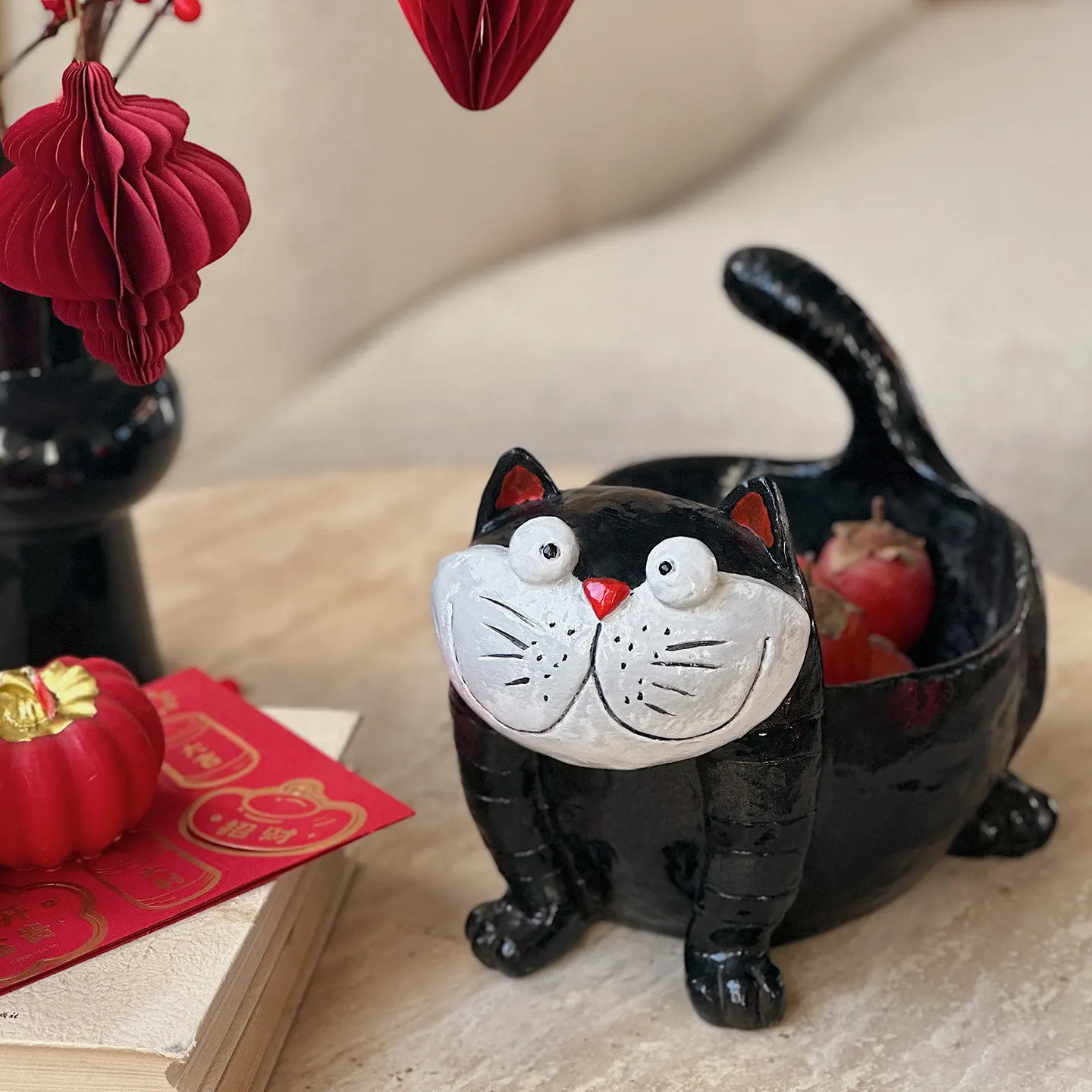 Cat shaped storage tray,cute window sill decorative floral ornaments,fruit tray,key and snack storage,home desktop decorations